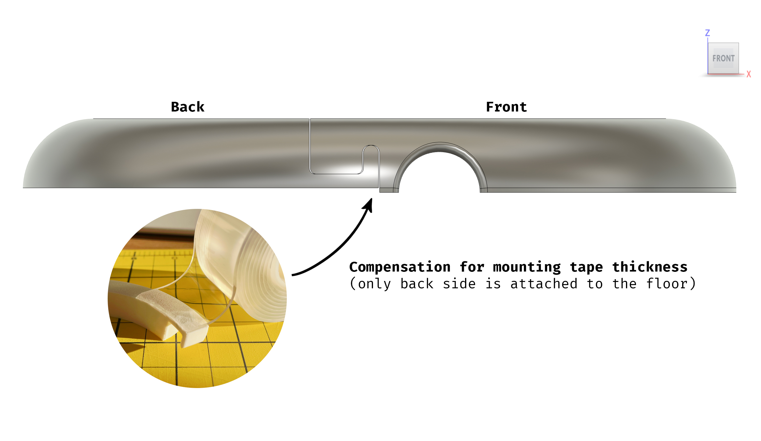 I attached the back side of the lock to the floor using 0.6–0.8 mm Scotch Mount Multipurpose Gel Tape and adjusted the height of the front side so both of them would remain level.
