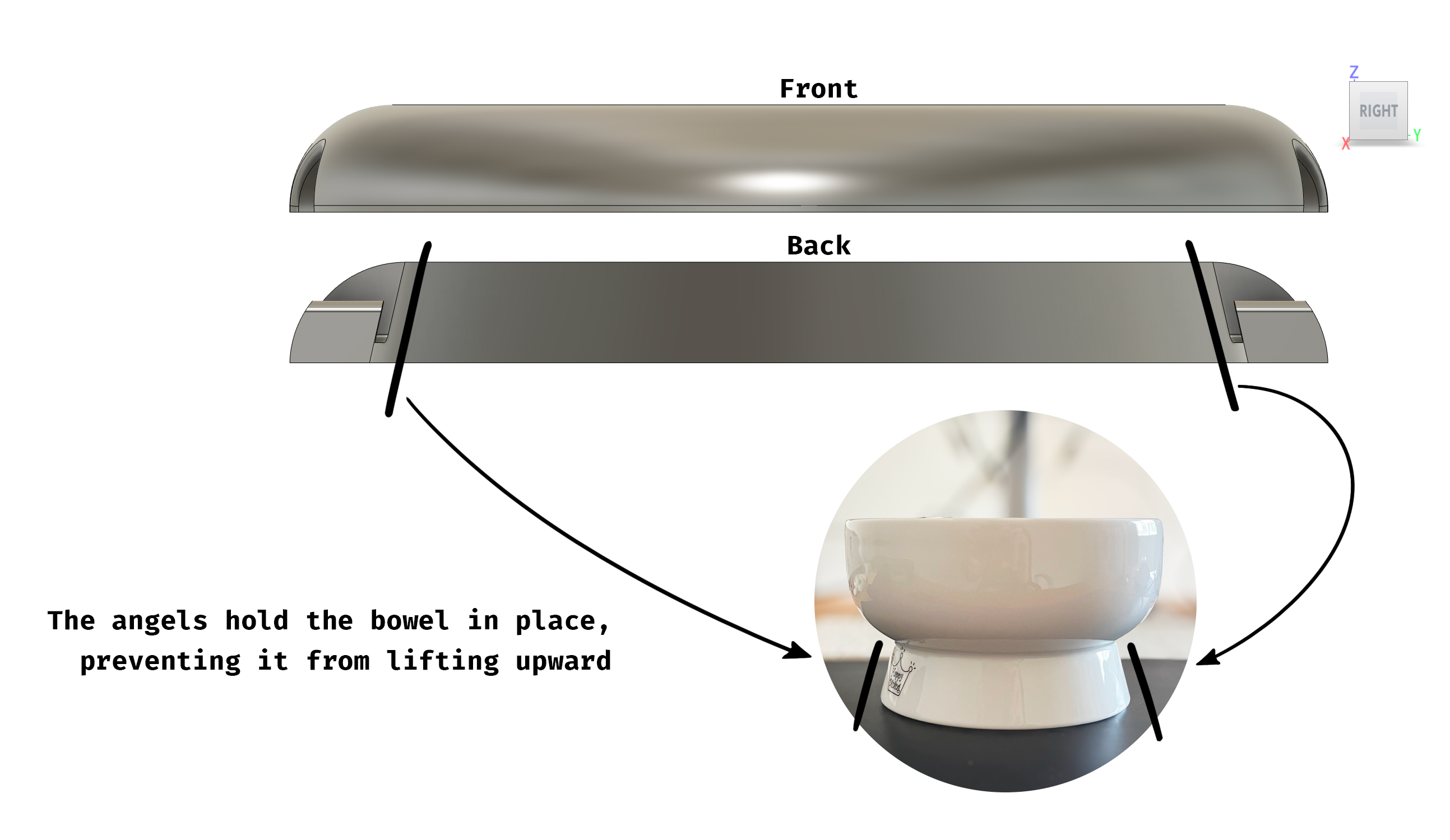Because the inner shape of the lock matches the shape of the bowl’s base, the bowl can’t be removed just by pulling it straight up.